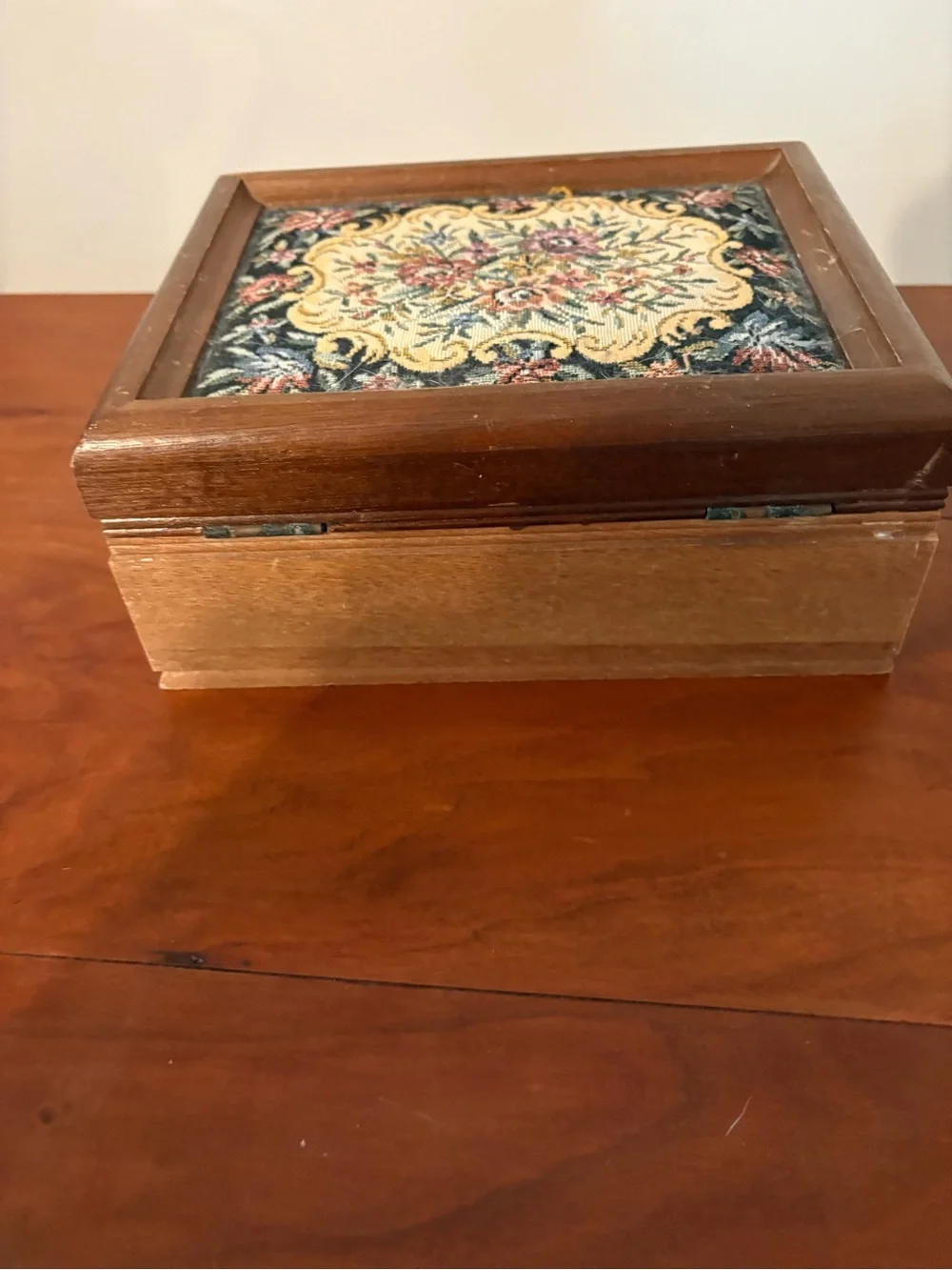 Wooden Jewelry Box Tapestry Lid Red Velvet Mirror Organizer Japan